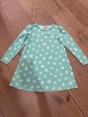 Hanna Andersson Mint Green Daisy A-Line Long Sleeve Dress